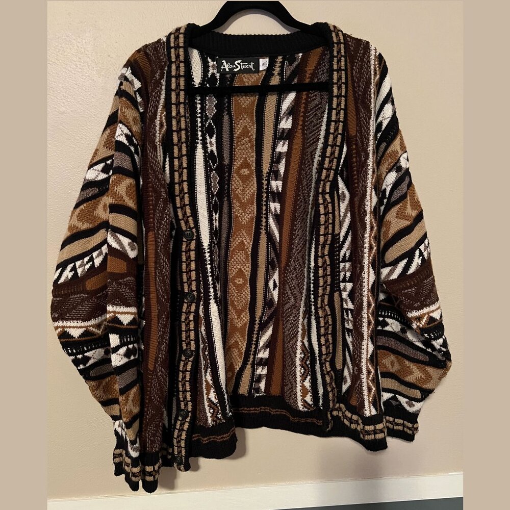 Alan Stuart | Coogi Style 3D Knit Cardigan Sweatshirt | Vintage | Small